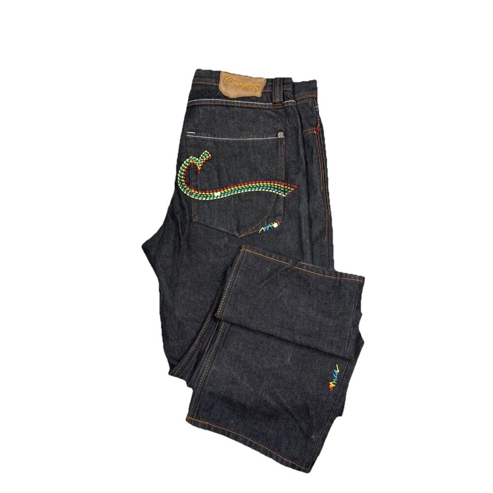 Coogi Jeans Dark Wash Rainbow Embroidered Denim Mens 38x34 Loud